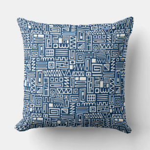 Cojín Decorativo Patrón abstracto 110122 - Blanco sobre azul índigo
