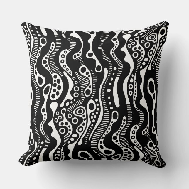 Cojín Decorativo Patrón abstracto 130621 - Negro sobre blanco (Anverso)