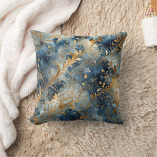 Cojín Decorativo Patrón abstracto azul y dorado