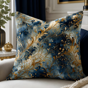Cojín Decorativo Patrón abstracto azul y dorado