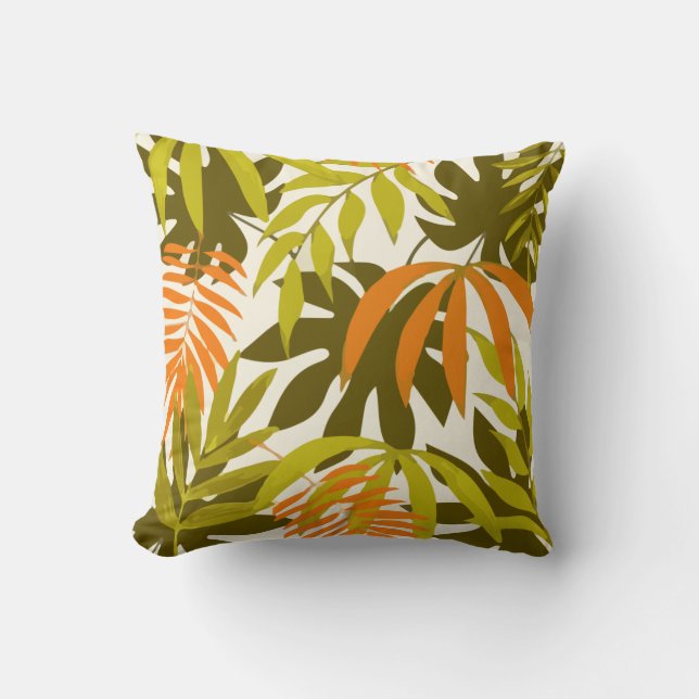 Cojín Decorativo Patrón abstracto con hojas tropicales (Anverso)