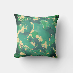 Cojín Decorativo Patrón abstracto de líquido verde vintage y beige
