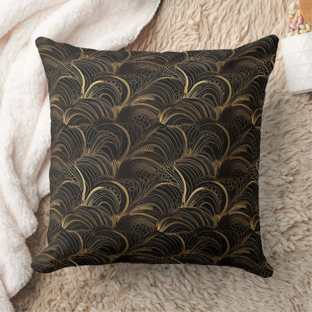 Cojín Decorativo Patrón abstracto de negro y oro (Manta)