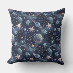 Cojín Decorativo Patrón abstracto de planetas y estrellas celestial