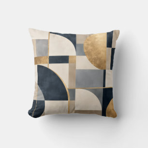 Cojín Decorativo Patrón abstracto geométrico dorado azul marino