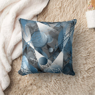 Cojín Decorativo Patrón abstracto gris, azul, blanco.