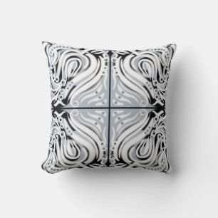 Cojín Decorativo Patrón abstracto gris negro blanco rizado 