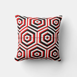 Cojín Decorativo Patrón abstracto negro, rojo, blanco sólido detrás