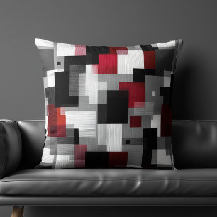 Cojín Decorativo Patrón abstracto negro y rojo