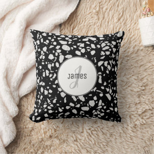 Cojín Decorativo Patrón abstracto personalizado de Terrazzo negro y