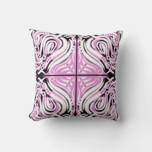 Cojín Decorativo Patrón abstracto rizado blanco negro rosa