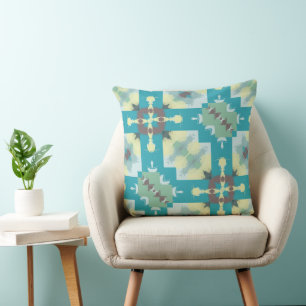 Cojín Decorativo Patrón abstracto turquesa, verde y amarillo