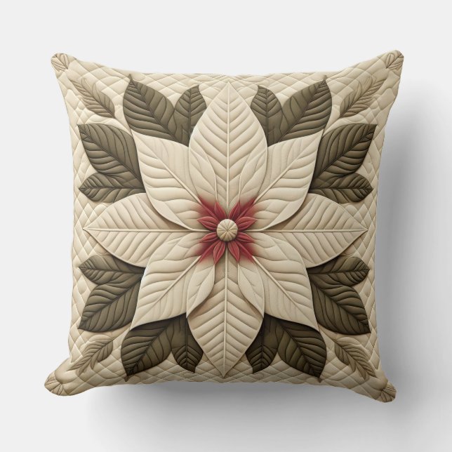 Cojín Decorativo Patrón acabado Crema de poinsettia (Anverso)