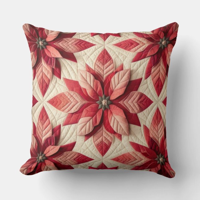 Cojín Decorativo Patrón acabado Poinsettia Crema rojo (Anverso)