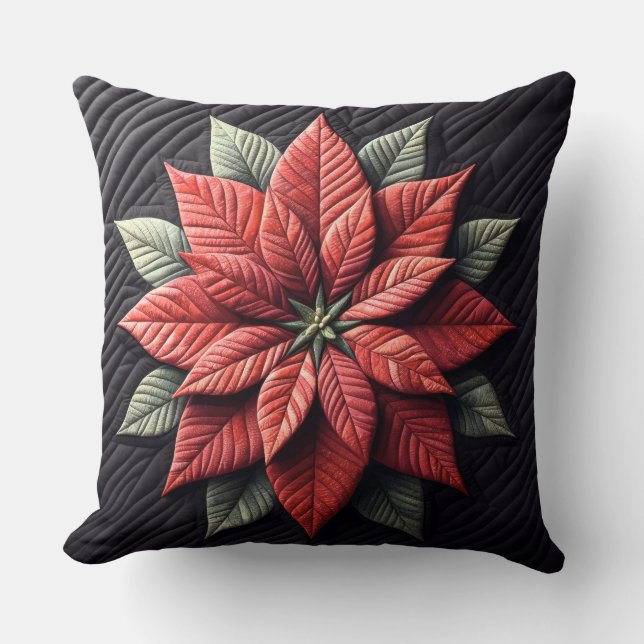 Cojín Decorativo Patrón acabado Poinsettia negro (Anverso)
