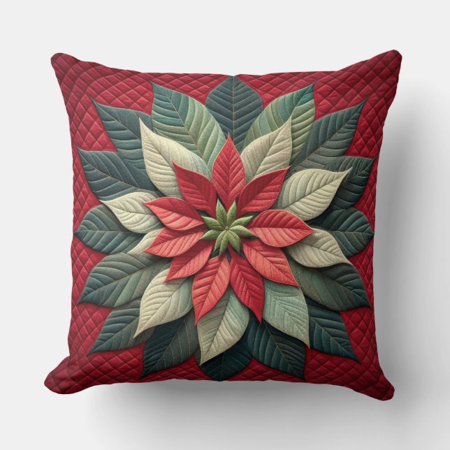 Cojín Decorativo Patrón acabado Poinsettia rojo (Anverso)