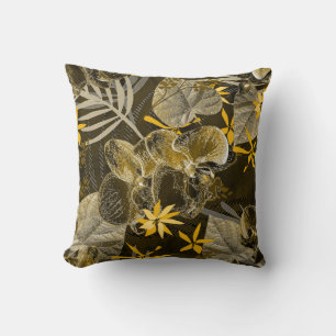 Cojín Decorativo Patrón acuarela amarillo-marrón floral.