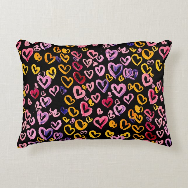 Cojín Decorativo Patrón acuarela sin fisuras con los corazones.  (Anverso)
