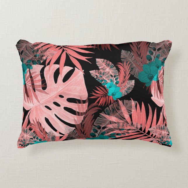 Cojín Decorativo Patrón acuarela sin fisuras con plantas tropicales (Anverso)