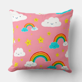 Cojín Decorativo Patrón Adorable de Nubes con Arcoíris