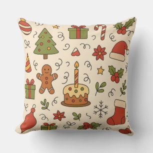 Cojín Decorativo Patrón alegre de doodle de Navidad