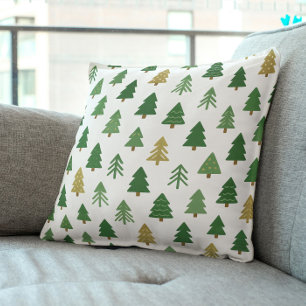 Cojín Decorativo Patrón Alegre de Navidad Tonos Verdes Lujuriosos D