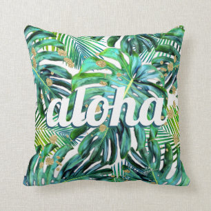 Cojín Decorativo Patrón Aloha de hojas tropicales Monstera deja Ha