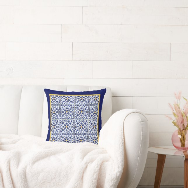 Cojín Decorativo Patrón amarillo azul Estilo mediterráneo (Sofá)