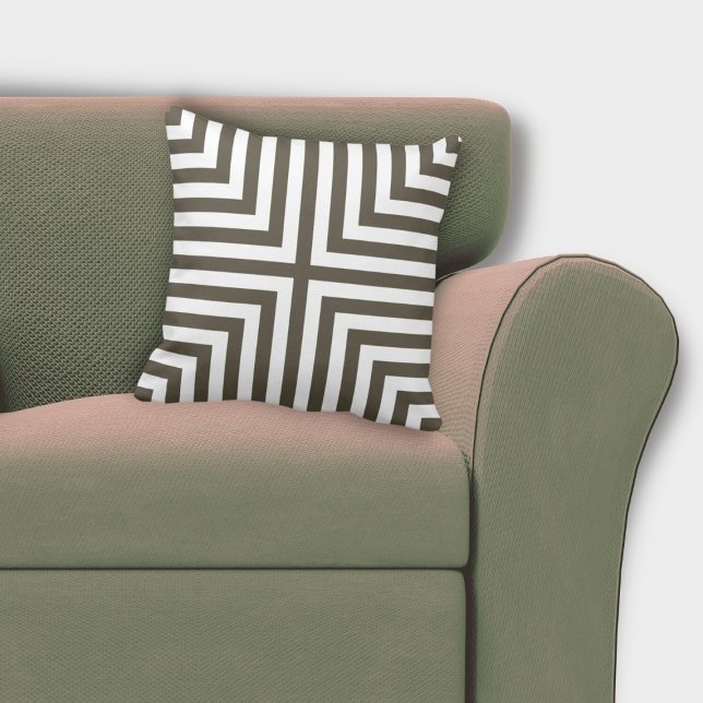 Cojín Decorativo Patrón angular anidado geométrico marrón y blanco (Geometric Brown & White Nested Angular Pattern Throw Pillow)