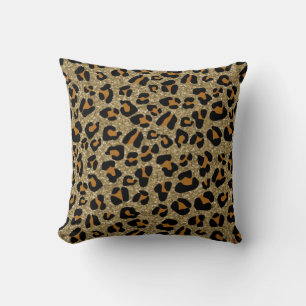 Cojín Decorativo *~* Patrón animal de leopardo negro Purpurina de o