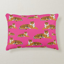 Cojín Decorativo Patrón animal de tigre Naranja rosa