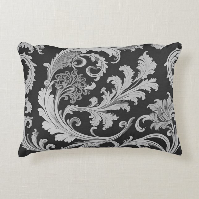 Cojín Decorativo Patrón Antiguo de Fleur Monocromo (Anverso)
