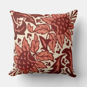 Cojín Decorativo Patrón Antiguo de Flores Rojas y Frutas