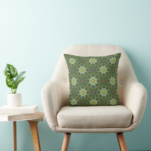 Cojín Decorativo Patrón antiguo verde con flores azules