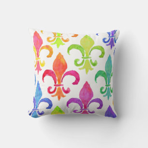 Cojín Decorativo Patrón arcoiris de lis de Mardi Gras