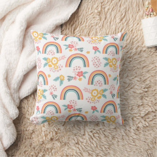Cojín Decorativo Patrón arcoiris floral colorido