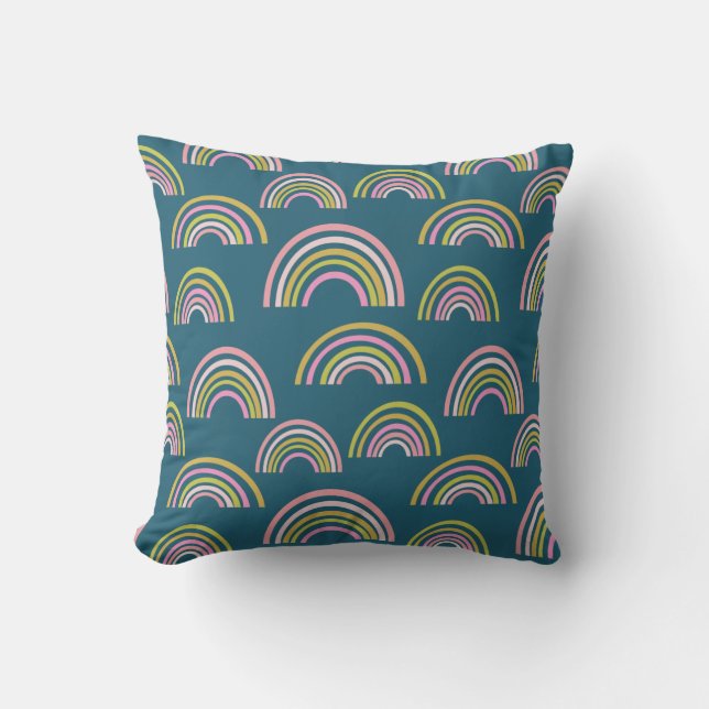 Cojín Decorativo Patrón Arcoiris Geométrico Verde azulado Azul (Anverso)