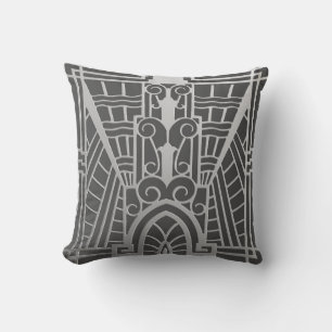 Cojín Decorativo Patrón arquitectónico deco, gris plateado / gris