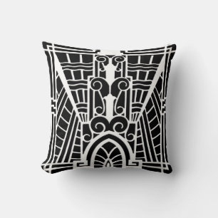 Cojín Decorativo Patrón arquitectónico deco, negro y blanco