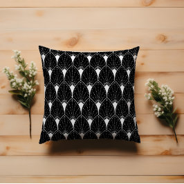 Cojín Decorativo Patrón Art Deco Blanco Sobre Fondo Negro