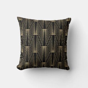 Cojín Decorativo Patrón art-deco dorado y negro