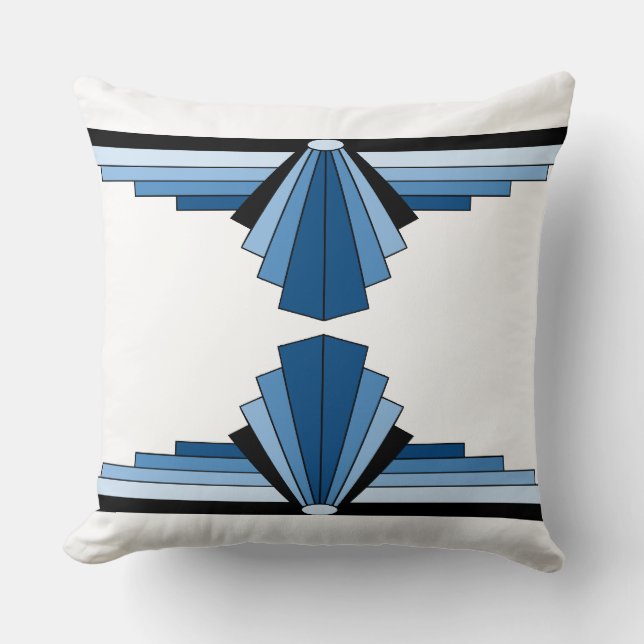 Cojín Decorativo Patrón Art Deco en azul (Anverso)