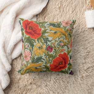 Cojín Decorativo Patrón Art Nouveau de amapolas florales de William