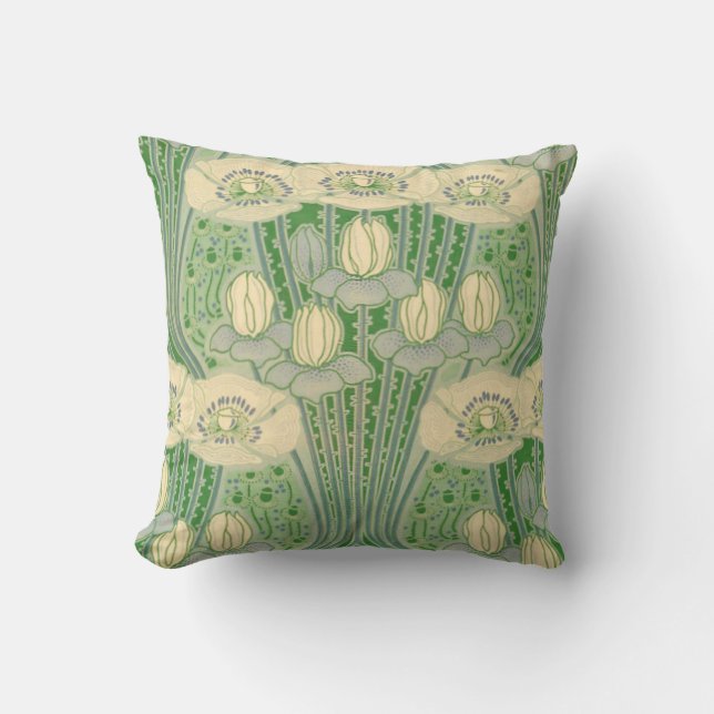Cojín Decorativo Patrón Art Nouveau Lotus y Poppies (Anverso)