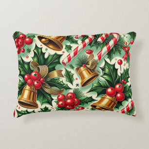 Cojín Decorativo patrón artístico de campanas de Navidad, acebo y b