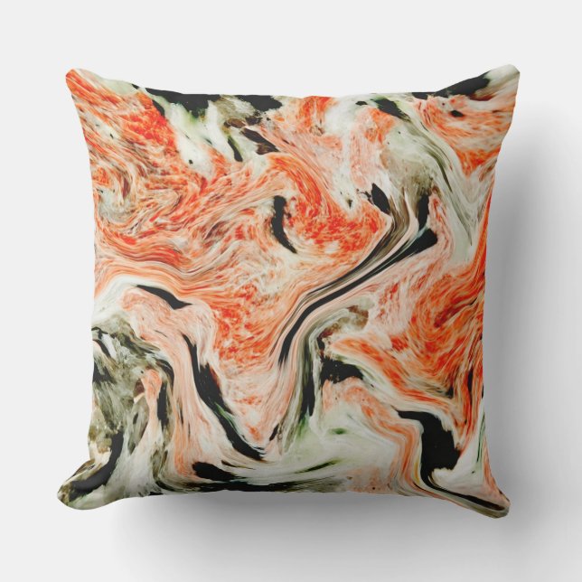 Cojín Decorativo patrón artístico de mármol naranja (Anverso)