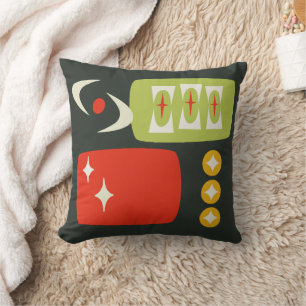 Cojín Decorativo Patrón Atomic Age MCM en negro, rojo, verde