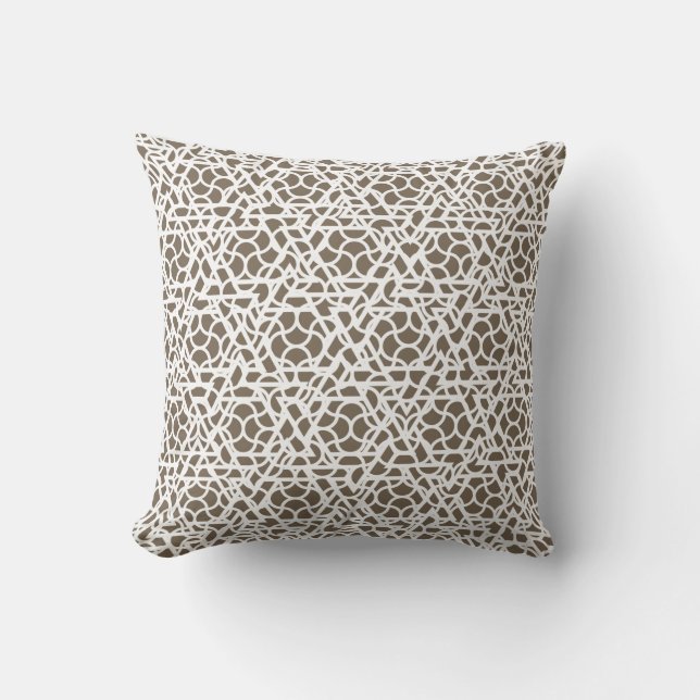 Cojín Decorativo Patrón azoico marrón y blanco (Anverso)