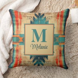 Cojín Decorativo Patrón Azteca Grunge con Nombre y Monograma Person