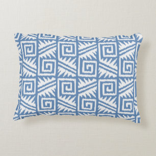 Cojín Decorativo Patrón Azteca Ikat - Azul cielo y blanco
